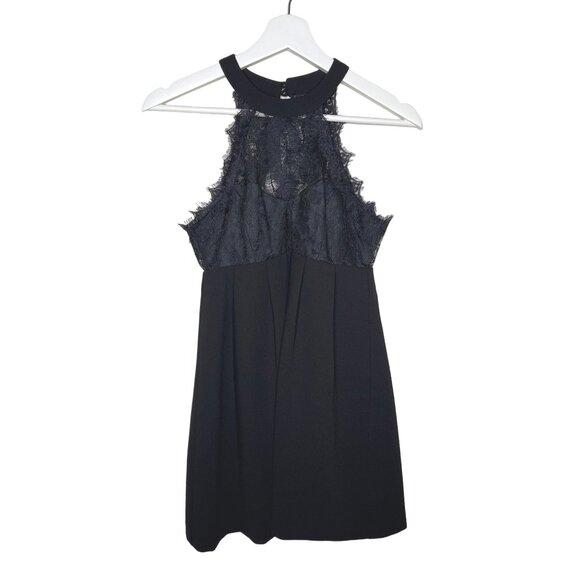 BCBGeneration Black Lace Pleated Halter Mini Dress XS NWT - Picture 1 of 9